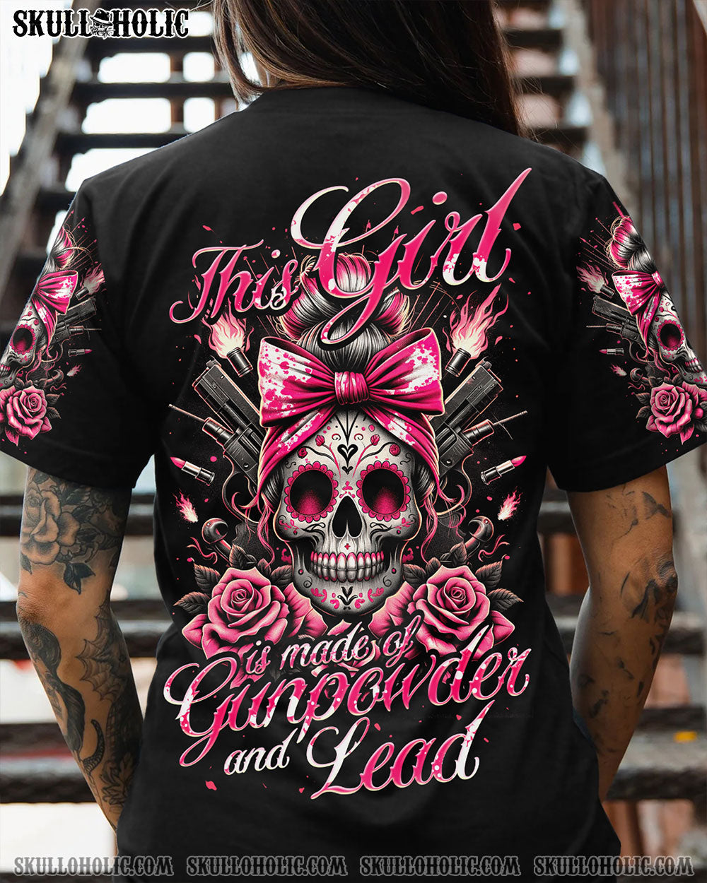 BLISSCORNERS SHE IS SUNSHINE MESSY BUN SKULL ALL OVER PRINT