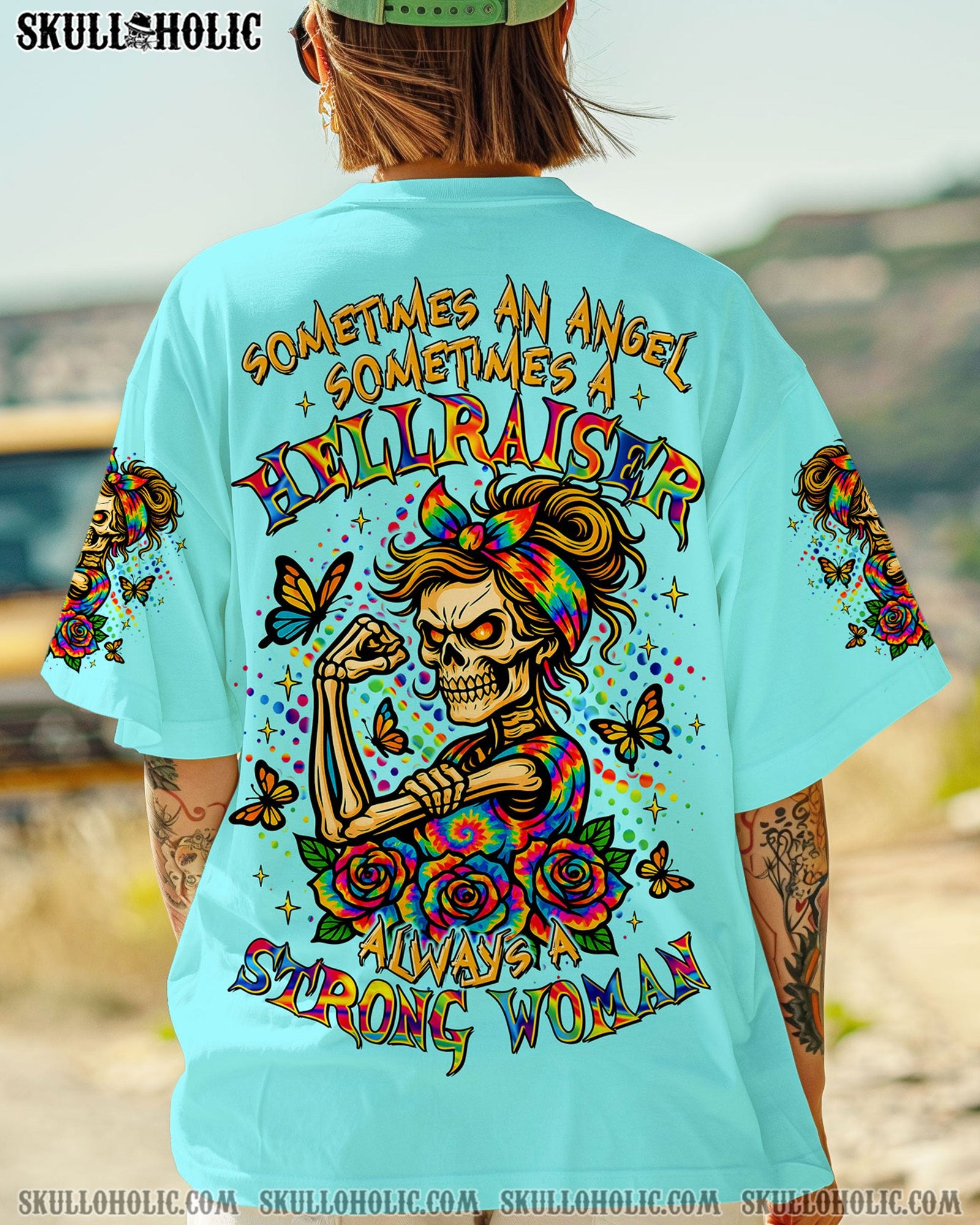 BLISSCORNERS I DO WHAT I WANT MESSY BUN SKULL TIE DYE ALL OVER PRINT