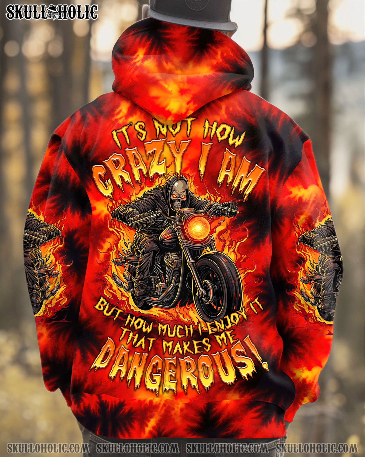 BLISSCORNERS IT'S NOT HOW CRAZY I AM BIKER SKULL TIE DYE ALL OVER PRINT