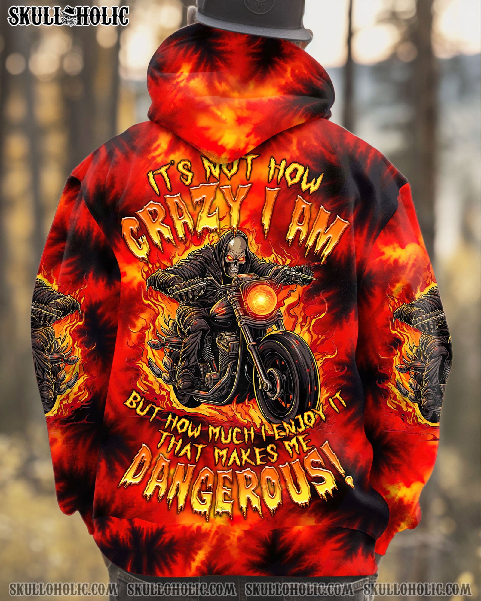 BLISSCORNERS IT'S NOT HOW CRAZY I AM BIKER SKULL TIE DYE ALL OVER PRINT