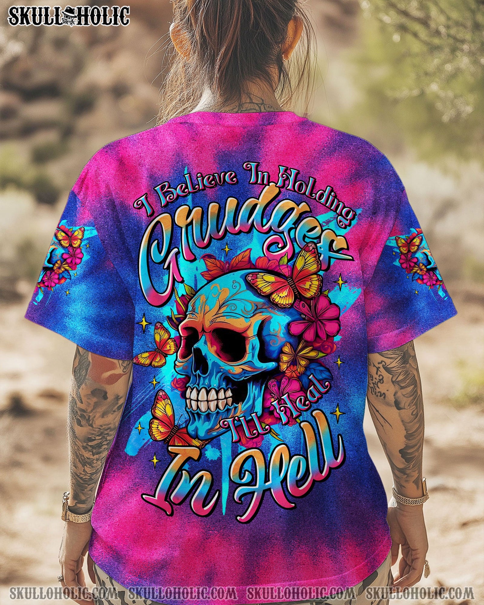 BLISSCORNERS I'LL HEAL IN HELL SKULL FLOWER TIE DYE ALL OVER PRINT