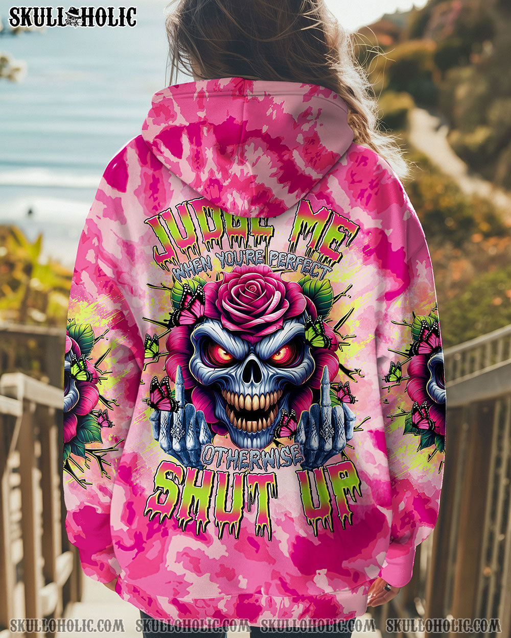 BLISSCORNERS JUDGE ME WHEN SKULL FLOWER TIE DYE ALL OVER PRINT