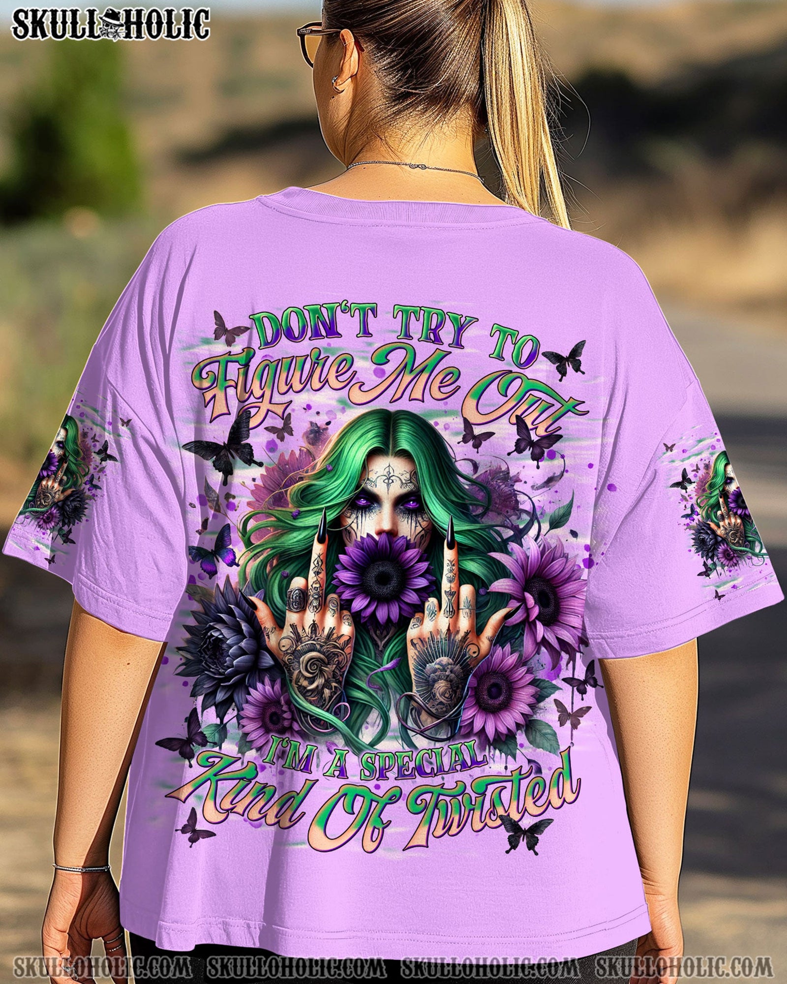 BLISSCORNERS DON'T TRY TO FIGURE ME OUT SKULL LADY ALL OVER PRINT