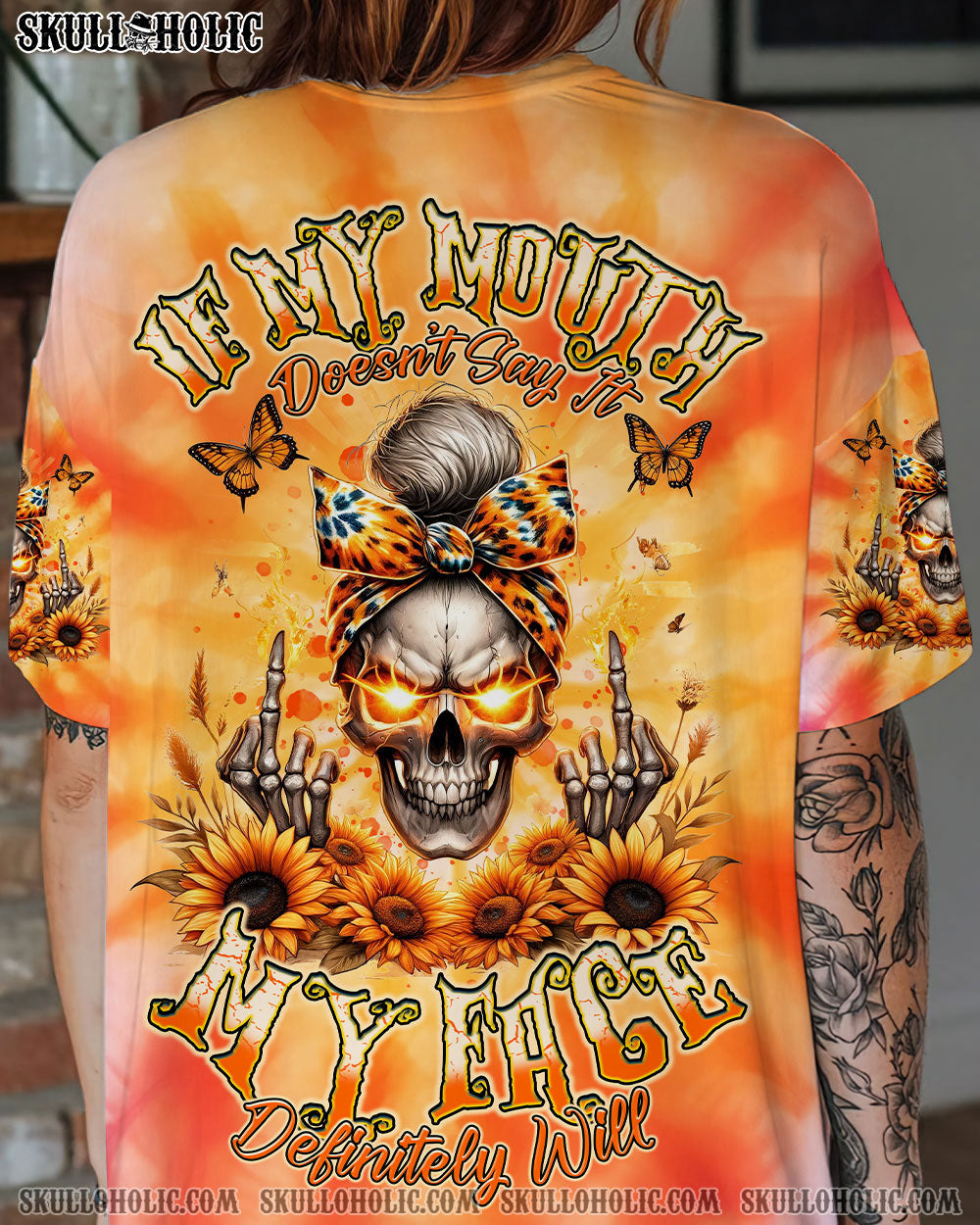 BLISSCORNERS MY GIVE A F IS BROKEN MESSY BUN SKULL ALL OVER PRINT