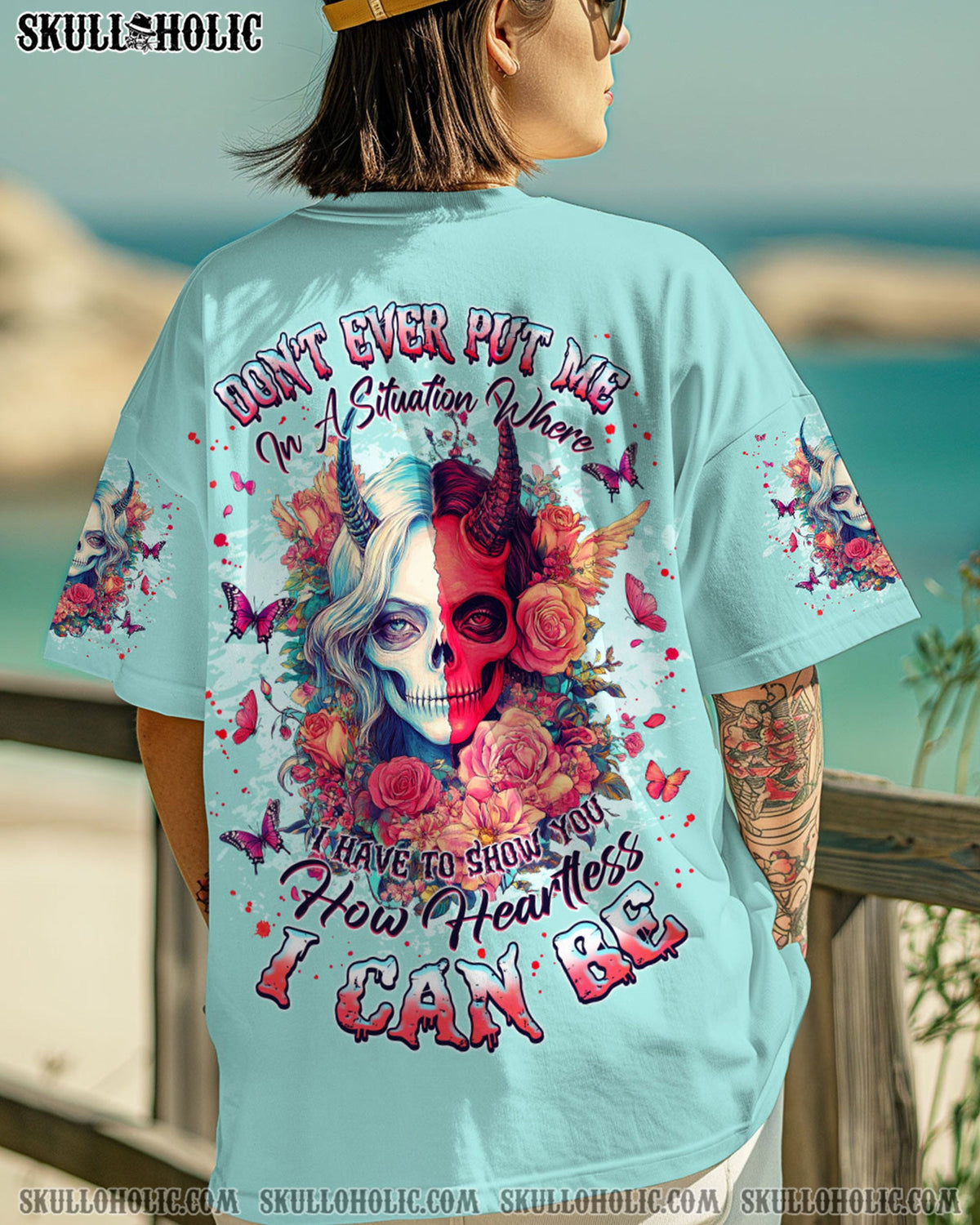 BLISSCORNERS HOW HEARTLESS I CAN BE SKULL LADY ALL OVER PRINT