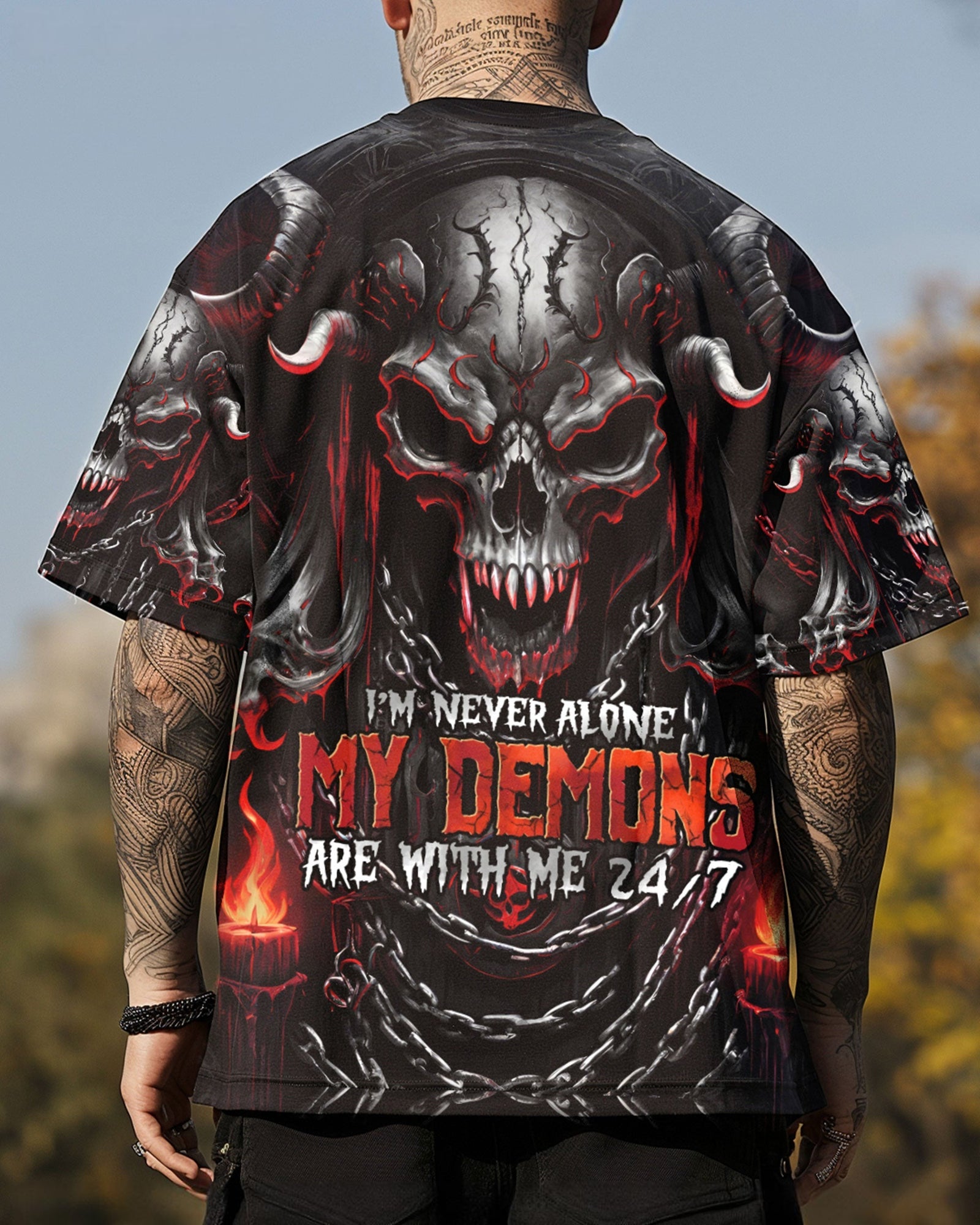 BLISSCORNERS I'M NEVER ALONE SKULL DEMON ALL OVER PRINT