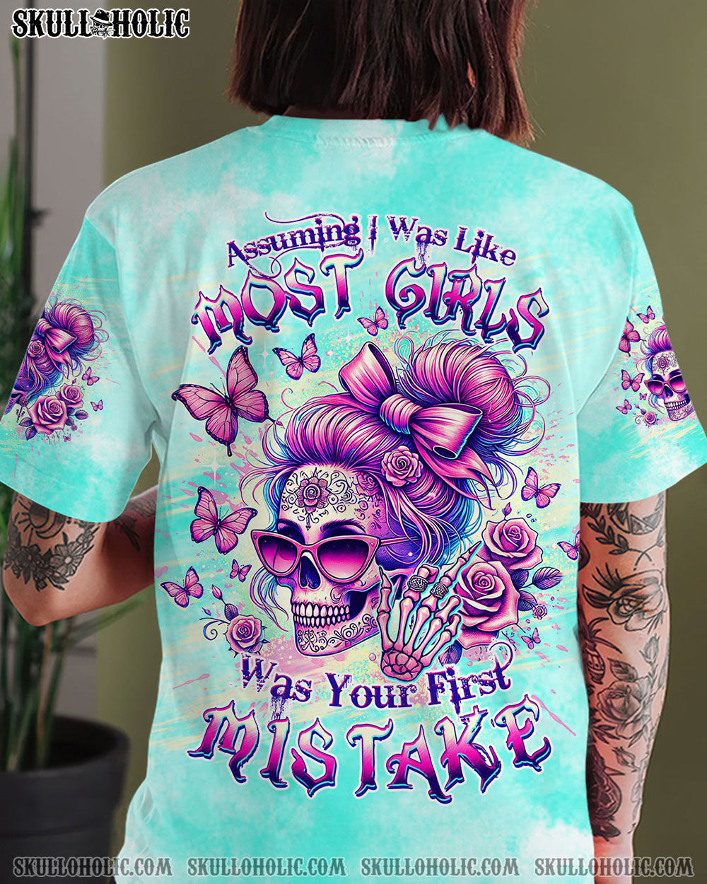BLISSCORNERS SHE IS SUNSHINE MESSY BUN SKULL ALL OVER PRINT