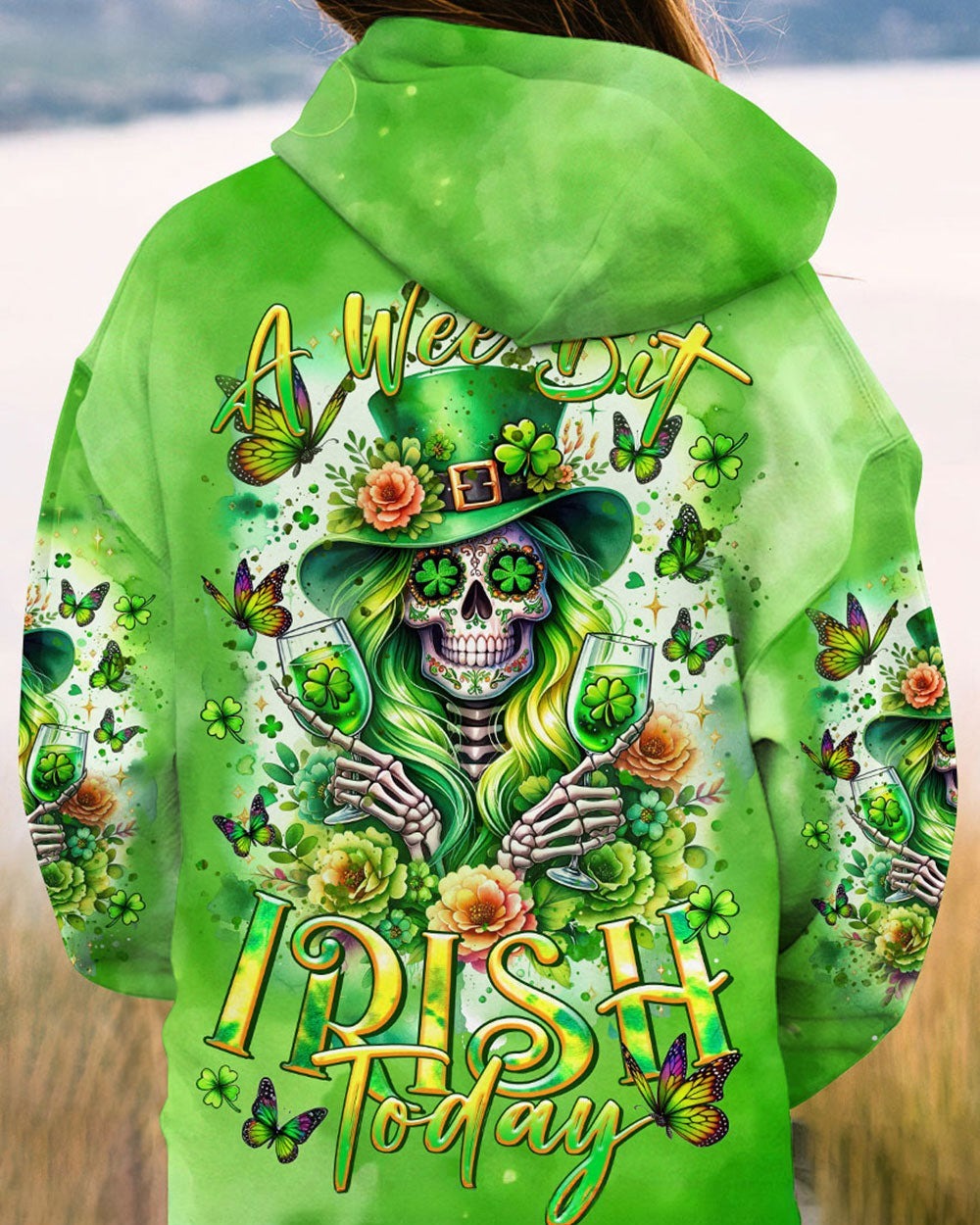BLISSCORNERS A WEE BIT IRISH TODAY SKULL LADY PATRICK'S DAY ALL OVER PRINT