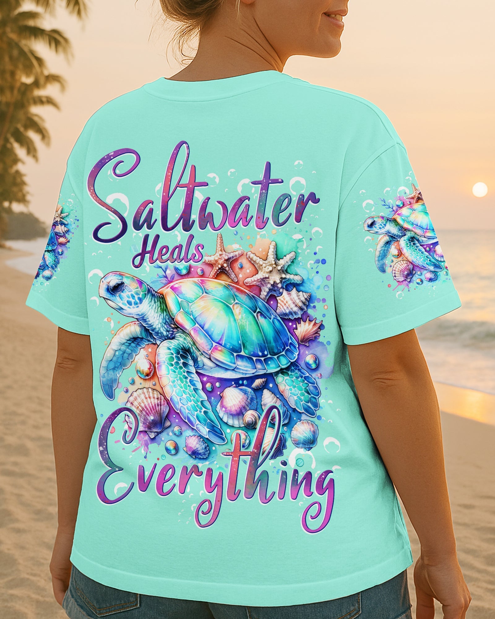 BLISSCORNERS SALTWATER HEALS EVERYTHING TURTLE ALL OVER PRINT