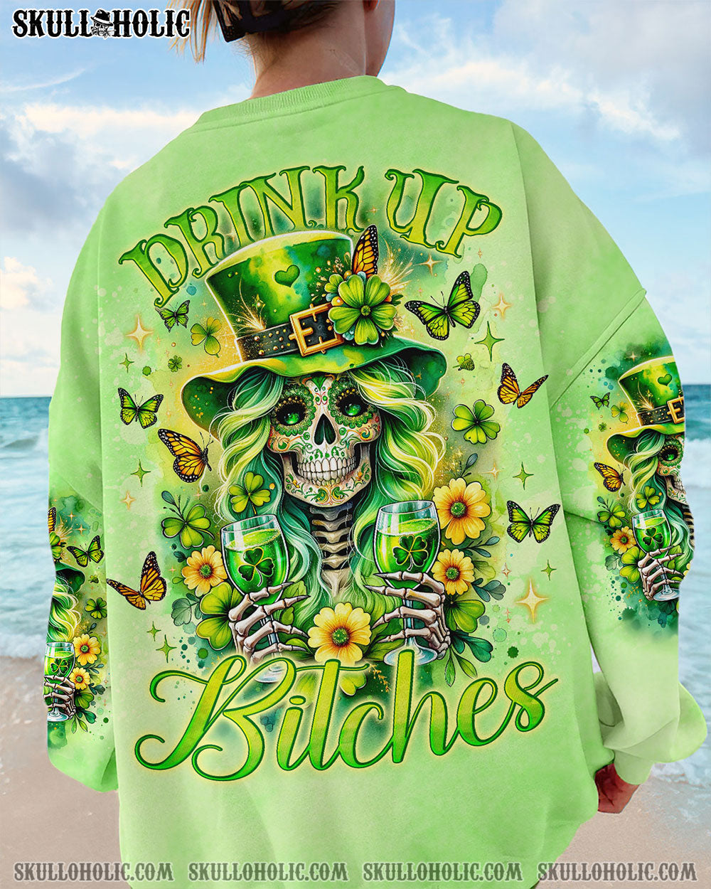 BLISSCORNERS DRINK UP B SKULL LADY PATRICK'S DAY ALL OVER PRINT