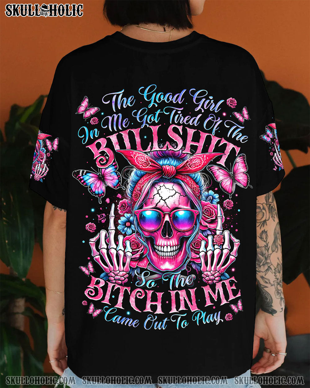 BLISSCORNERS I HAVE THE DEVIL IN MY BLOOD MESSY BUN ALL OVER PRINT
