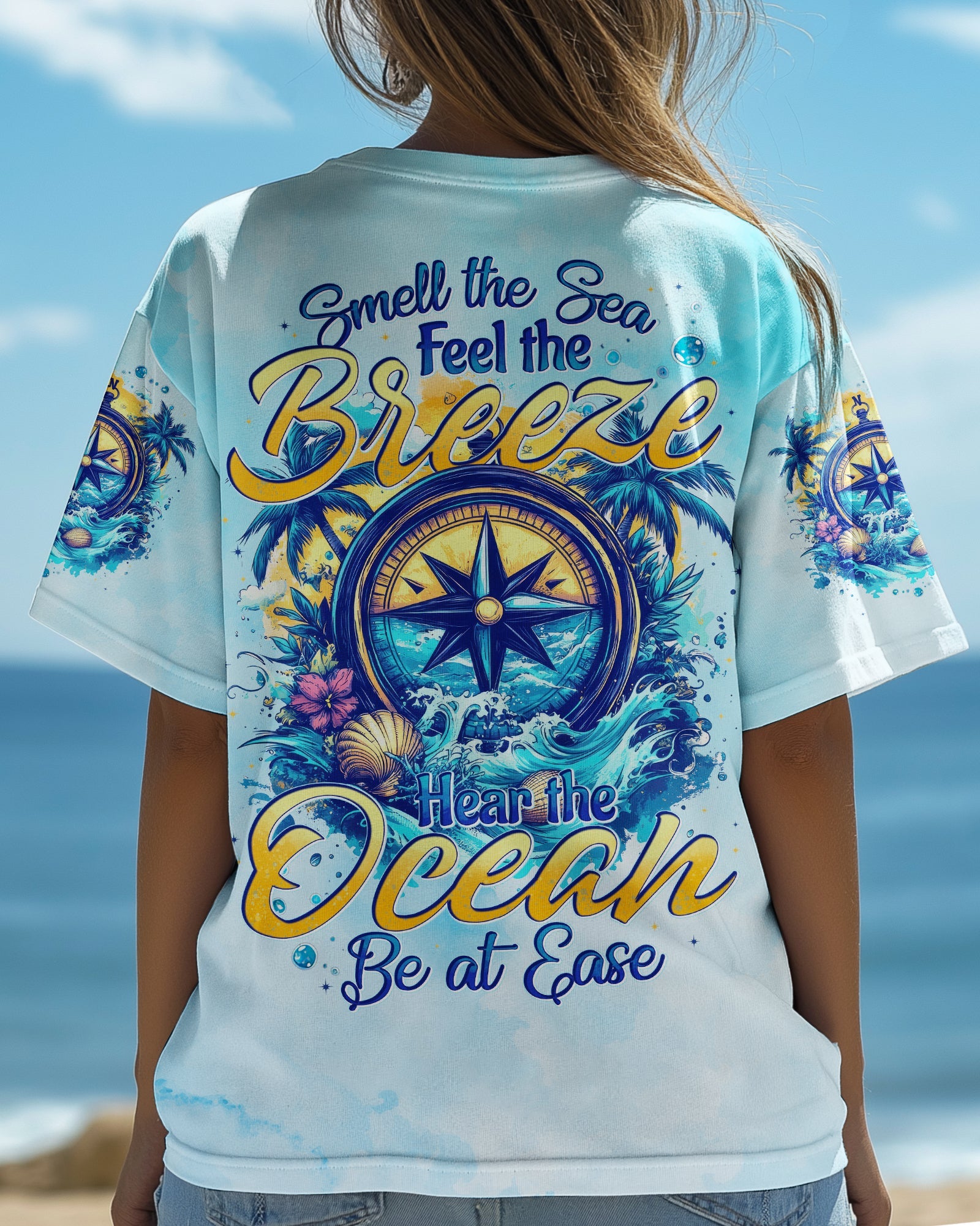 BLISSCORNERS SMELL THE SEA FEEL THE BREEZE COMPASS ALL OVER PRINT