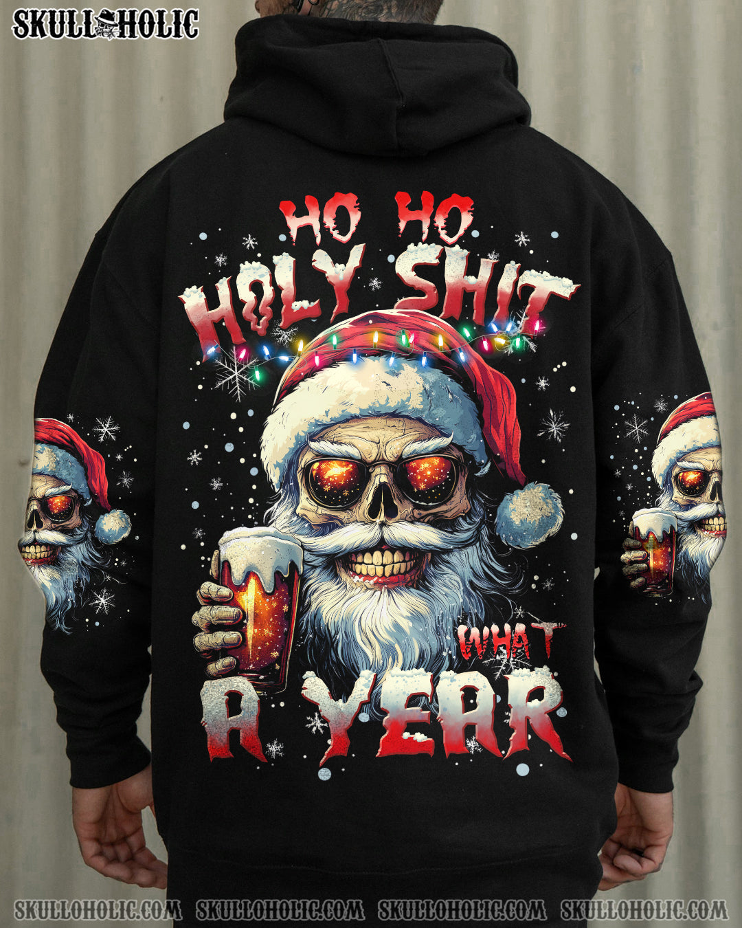 BLISSCORNERS HO HO HOLY S WHAT A YEAR SKULL SANTA CHRISTMAS ALL OVER PRINT