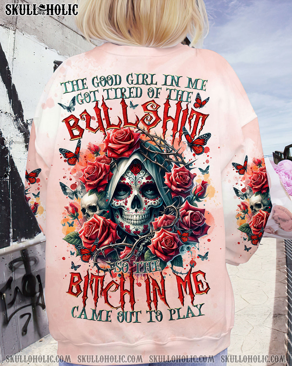 BLISSCORNERS THE GOOD GIRL IN ME SUGAR SKULL ROSE ALL OVER PRINT