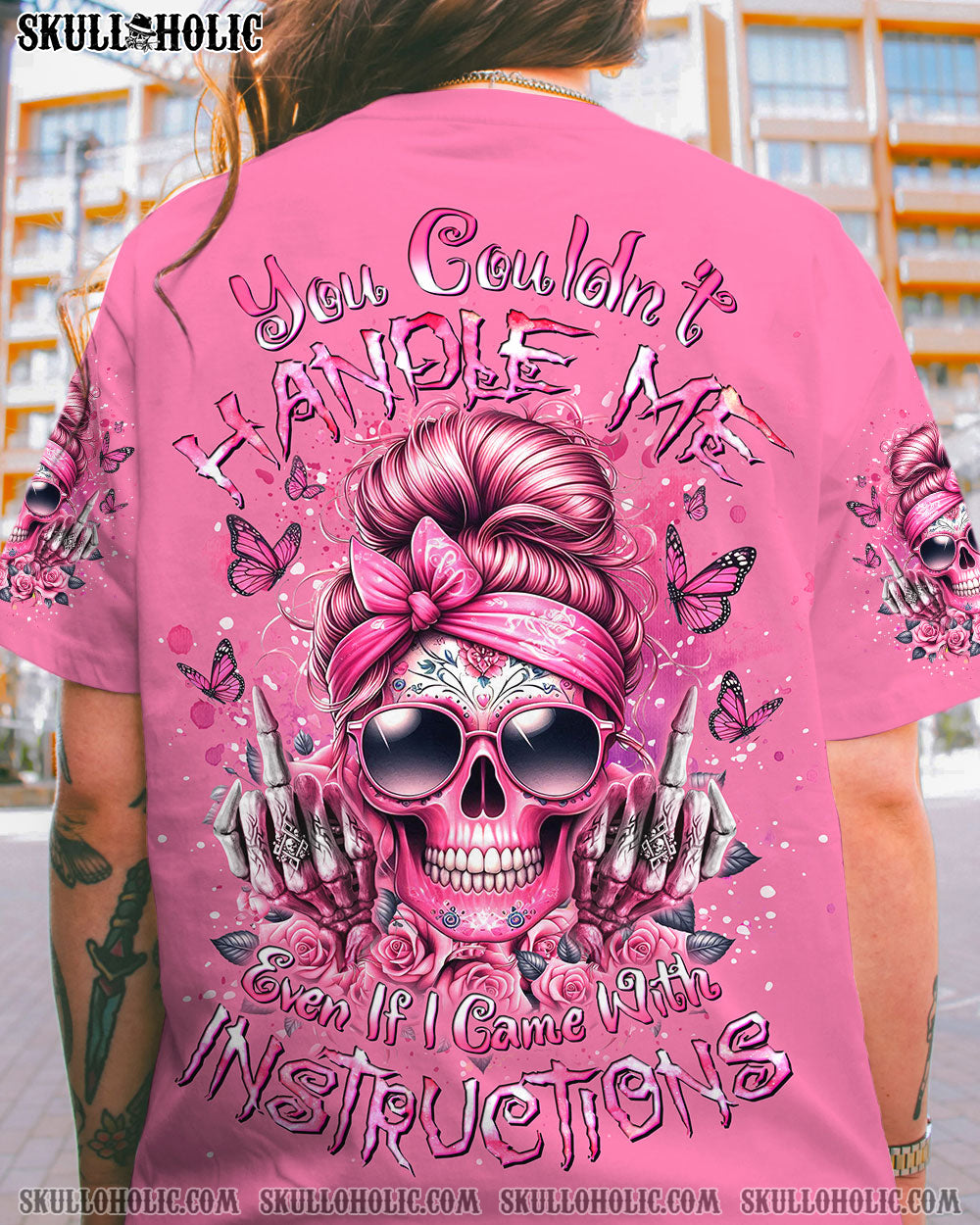 BLISSCORNERS I AM A SWEET GIRL SKULL MESSY BUN ALL OVER PRINT