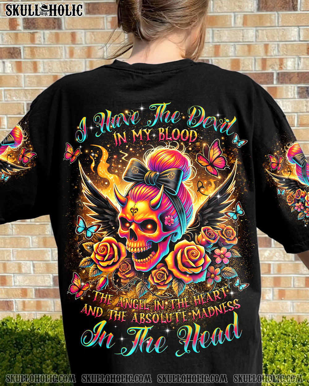 BLISSCORNERS I HAVE THE DEVIL IN MY BLOOD MESSY BUN ALL OVER PRINT