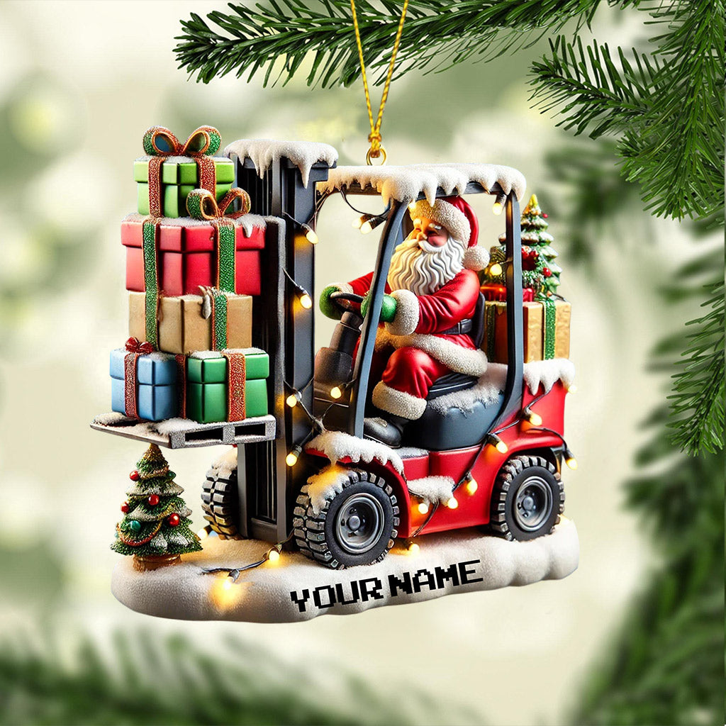 Blisscorners Forklift Santa Christmas Ornament, Personalized Ornament2D Flat LM2211