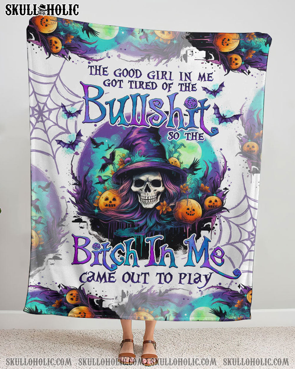 BLISSCORNERS THE GOOD GIRL IN ME HALLOWEEN WITCH WOVEN AND FLEECE BLANKET