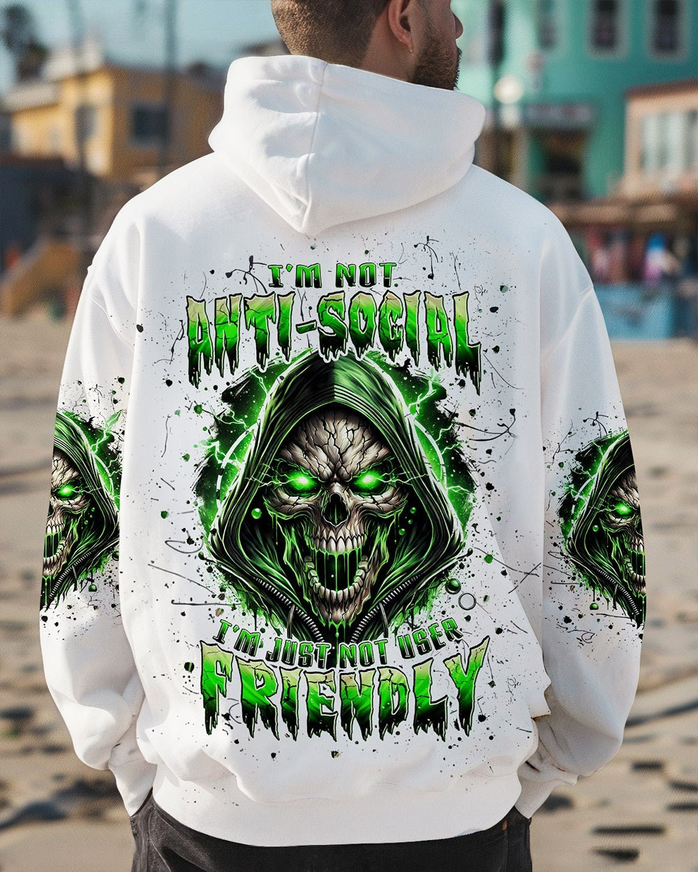 BLISSCORNERS I'M NOT ANTI-SOCIAL MAD SKULL REAPER ALL OVER PRINT