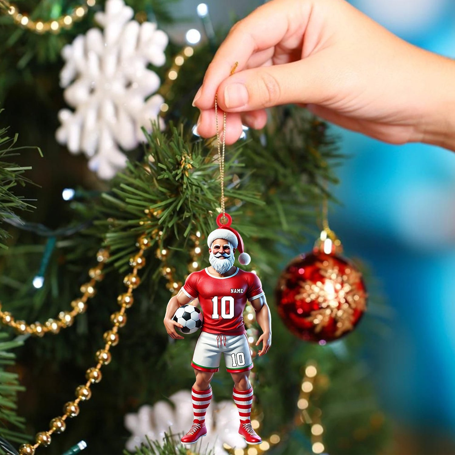 Blisscorners Santa Soccer Player Ornament, Personalized Ornament2D Flat LM2211