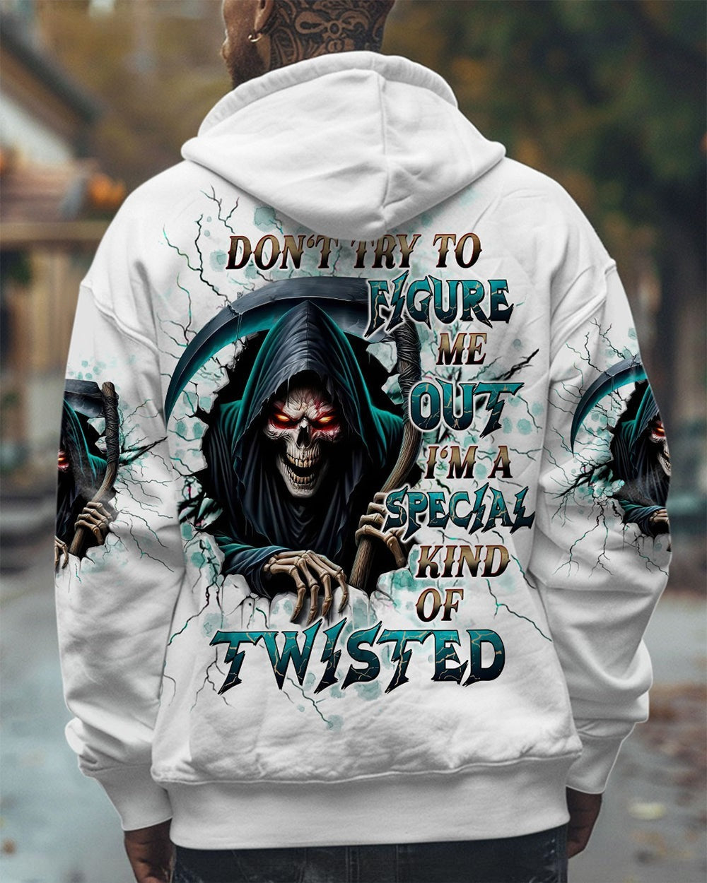 BLISSCORNERS DON'T TRY TO FIGURE ME OUT SKULL REAPER ALL OVER PRINT