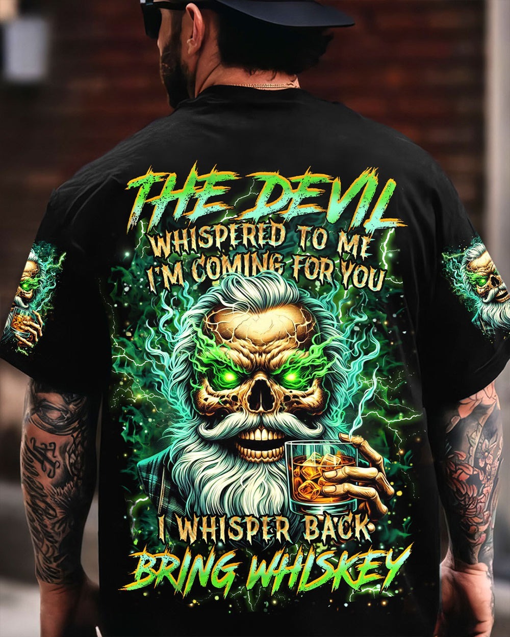 BLISSCORNERS THE DEVIL WHISPERED TO ME BRING WHISKEY SKULL ALL OVER PRINT