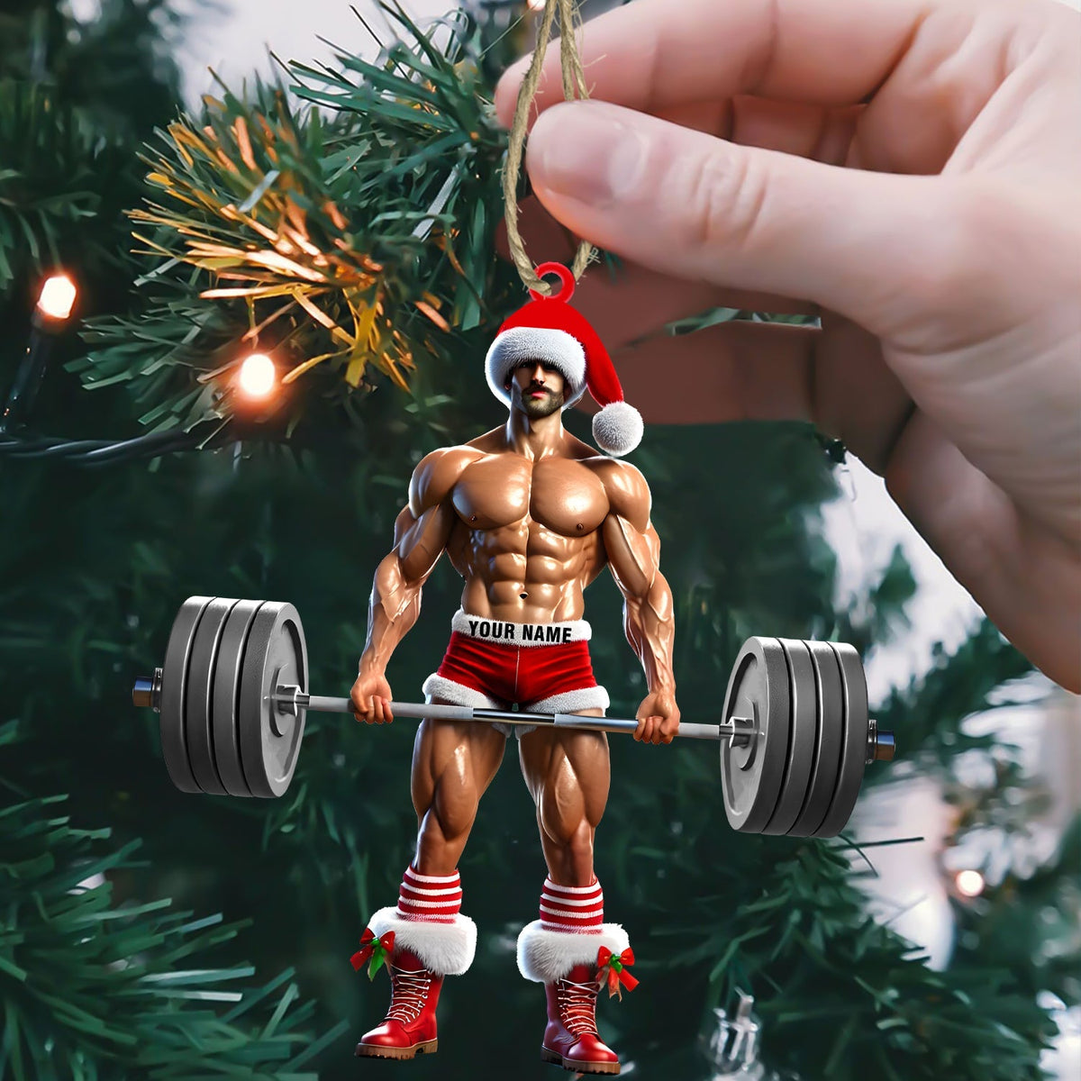 Blisscorners Weightlifter Santa Christmas Ornament, Personalized Ornament2D Flat LM2211