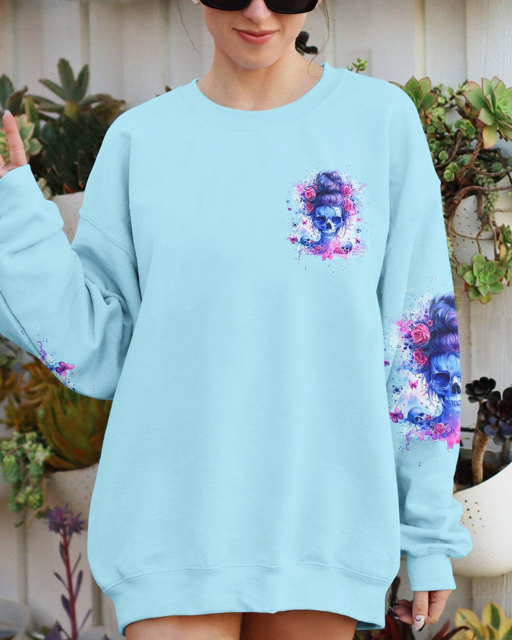 BLISSCORNERS I AM A SWEET GIRL MESSY BUN SKULL ALL OVER PRINT