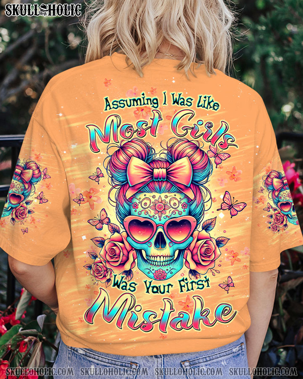 BLISSCORNERS THE GOOD GIRL IN ME SKULL MESSY BUN ALL OVER PRINT