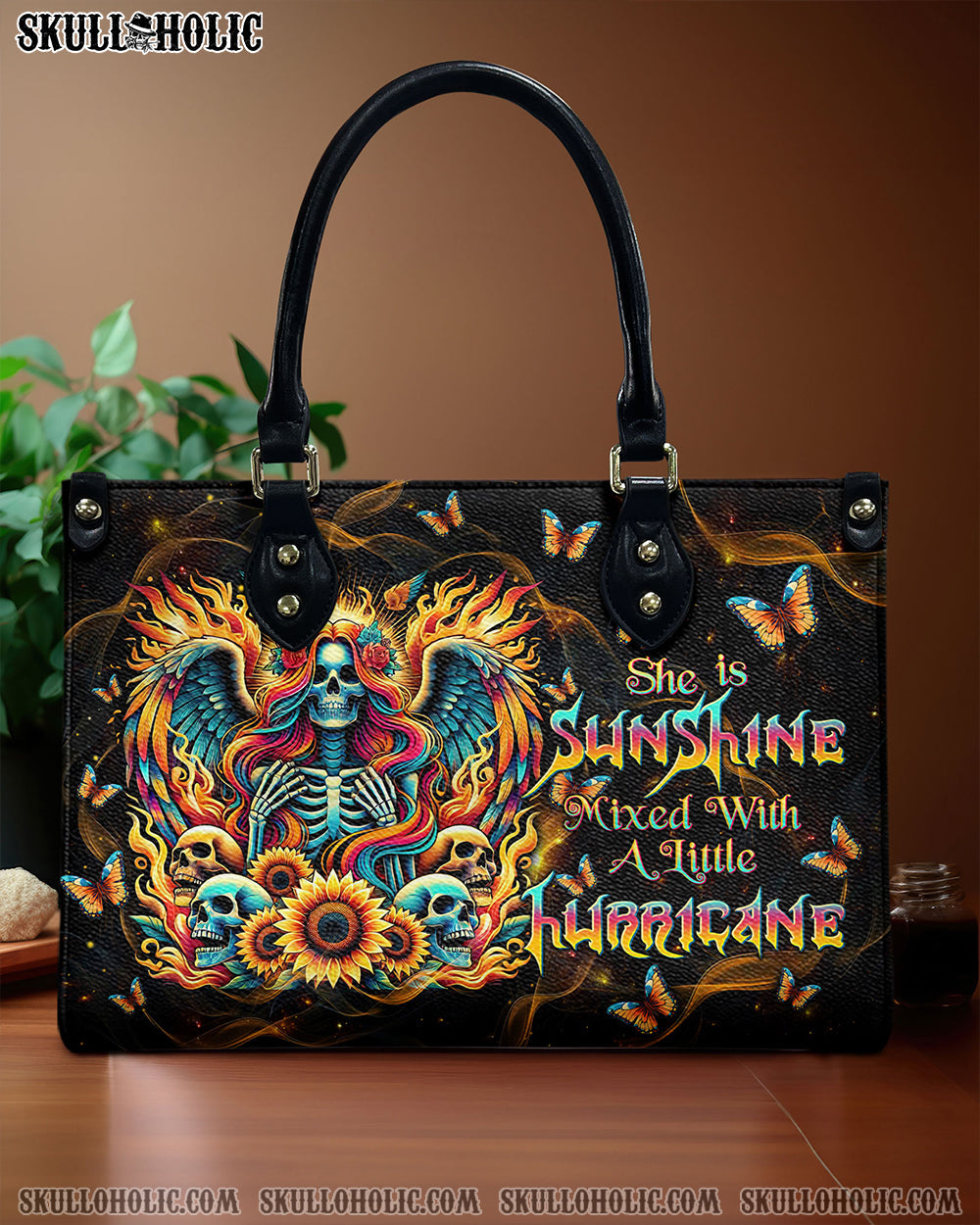 BLISSCORNERS SHE IS SUNSHINE SKELETON WINGS LEATHER HANDBAG