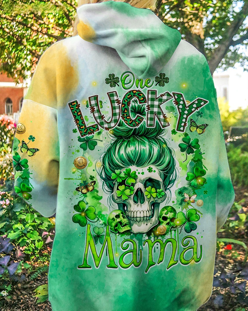 BLISSCORNERS B GIRLS CHUG BEER MESSY BUN SKULL PATRICK'S DAY ALL OVER PRINT