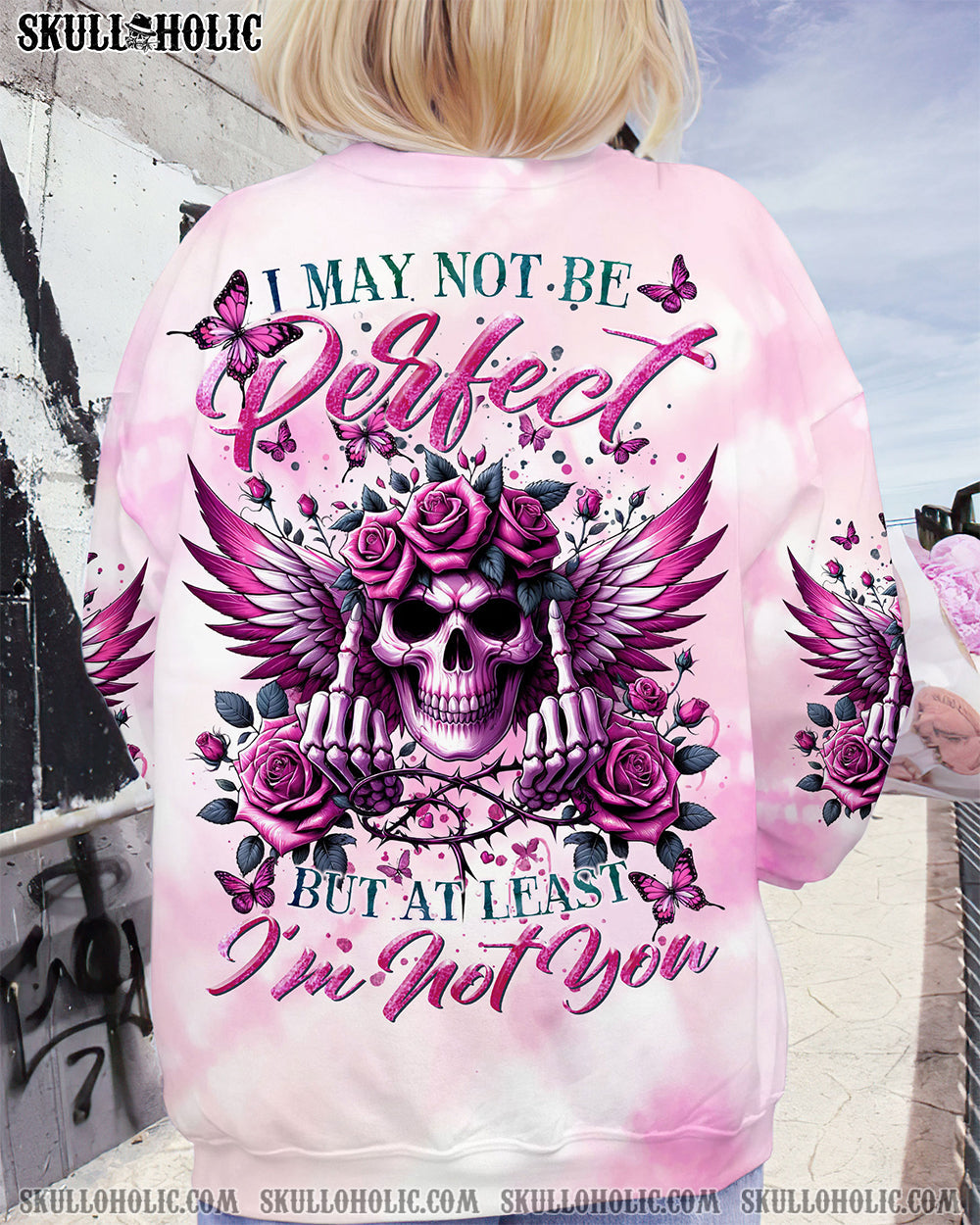 BLISSCORNERS I MAY NOT BE PERFECT SKULL WINGS ALL OVER PRINT