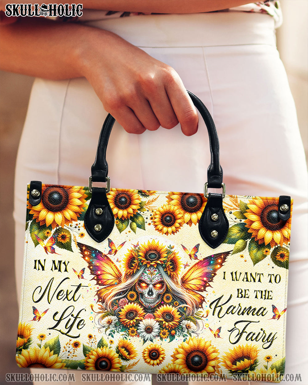 BLISSCORNERS KARMA FAIRY SUGAR SKULL SUNFLOWER LEATHER HANDBAG