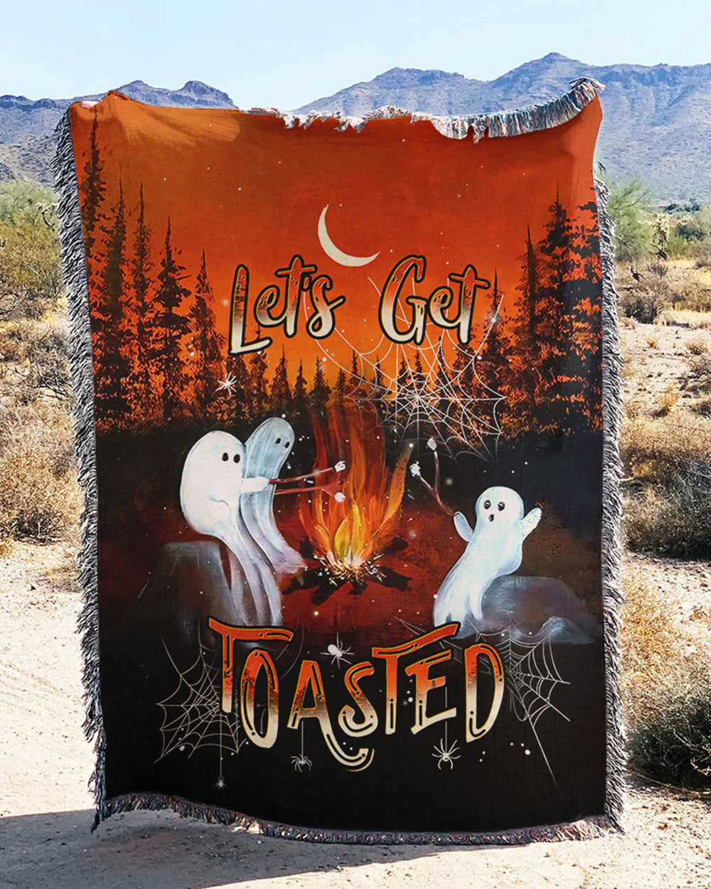 BLISSCORNERS LET'S GET TOASTED BOOS HALLOWEEN WOVEN AND FLEECE BLANKET