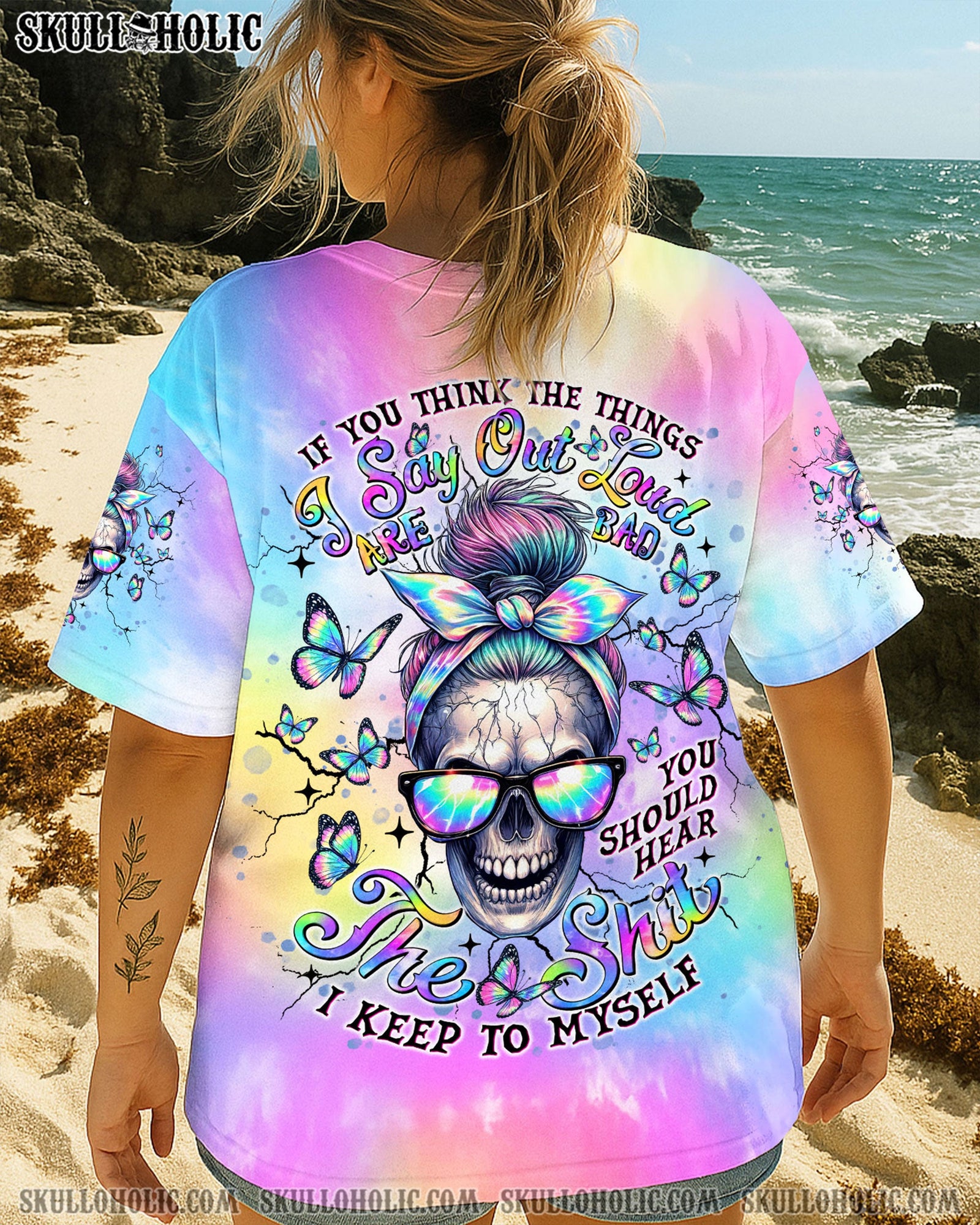 BLISSCORNERS NOT EVERYONE LIKES ME SKULL MESSY BUN TIE DYE ALL OVER PRINT
