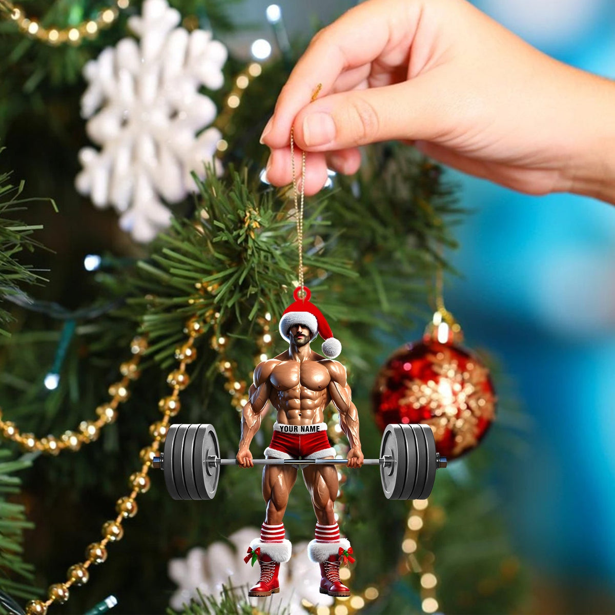 Blisscorners Weightlifter Santa Christmas Ornament, Personalized Ornament2D Flat LM2211