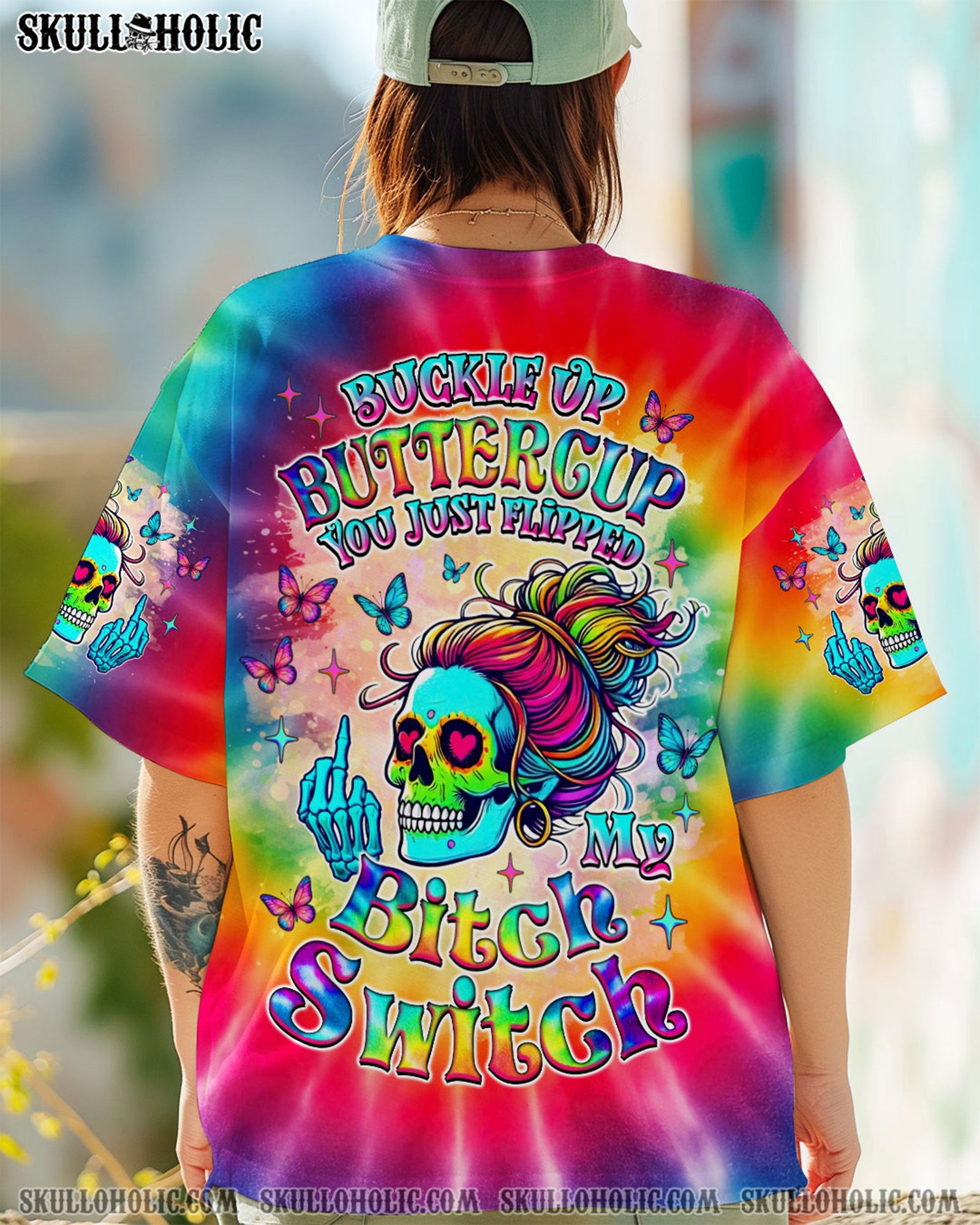 BLISSCORNERS F AROUND AND FIND OUT SKULL MESSY BUN ALL OVER PRINT