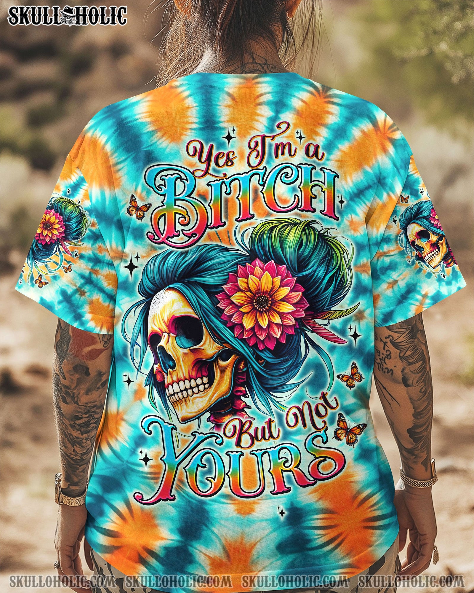 BLISSCORNERS FINE AS WINE MESSY BUN SKULL TIE DYE ALL OVER PRINT