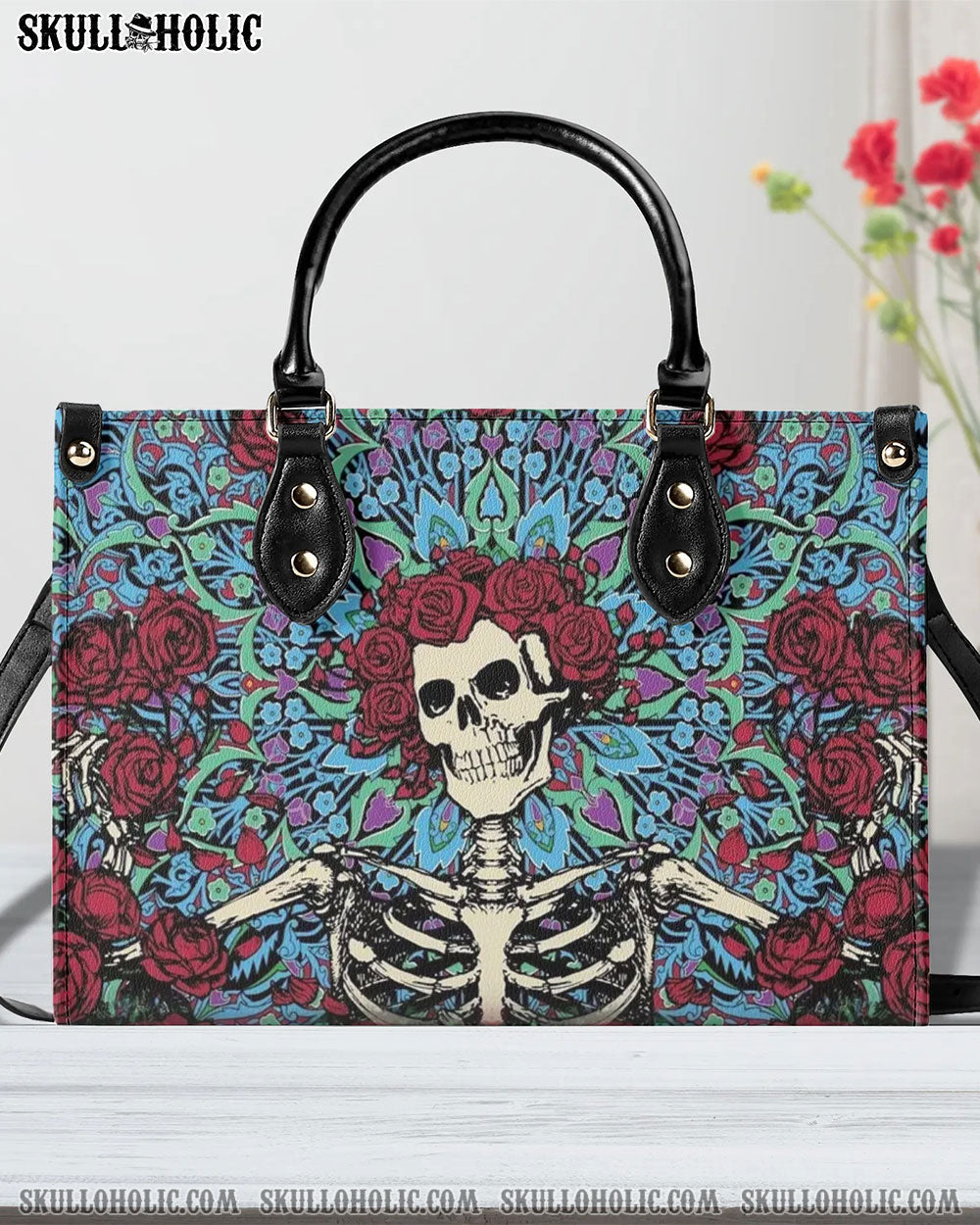 BLISSCORNERS SKELETON ROSE LEATHER HANDBAG