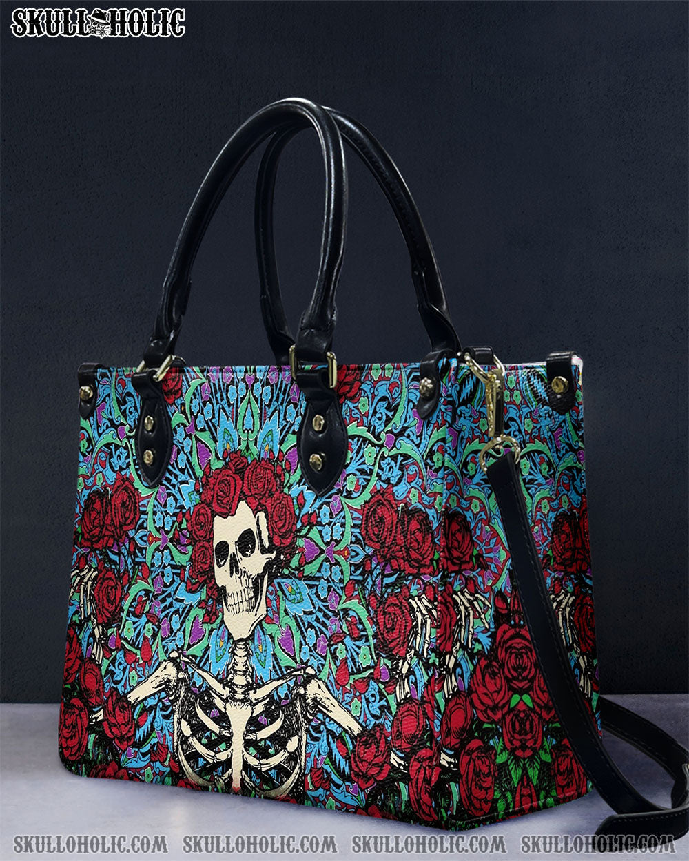 BLISSCORNERS SKELETON ROSE LEATHER HANDBAG