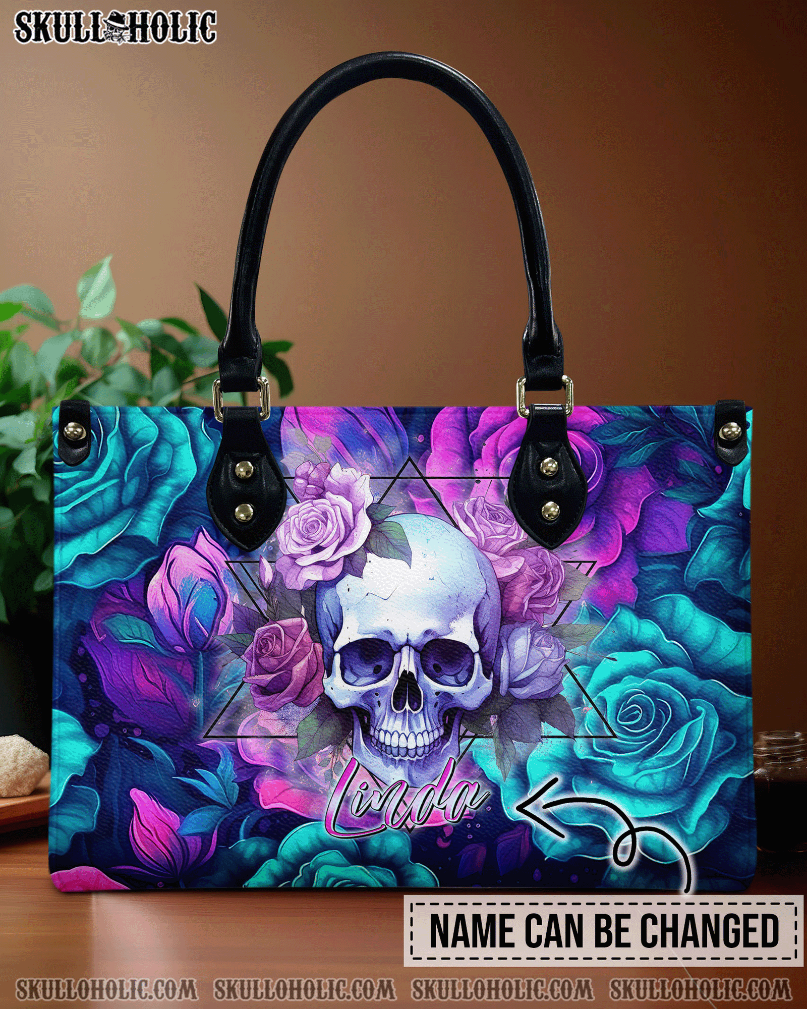 BLISSCORNERS SKULL ROSES LEATHER HANDBAG