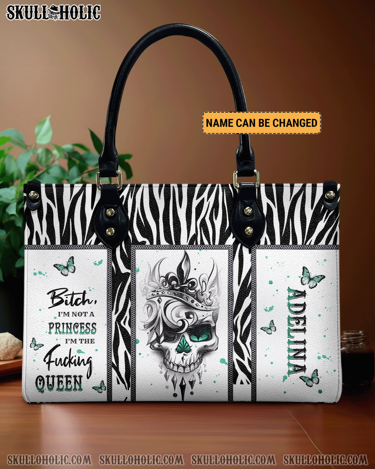 BLISSCORNERS B I'M NOT A PRINCESS I'M THE F QUEEN LEATHER HANDBAG