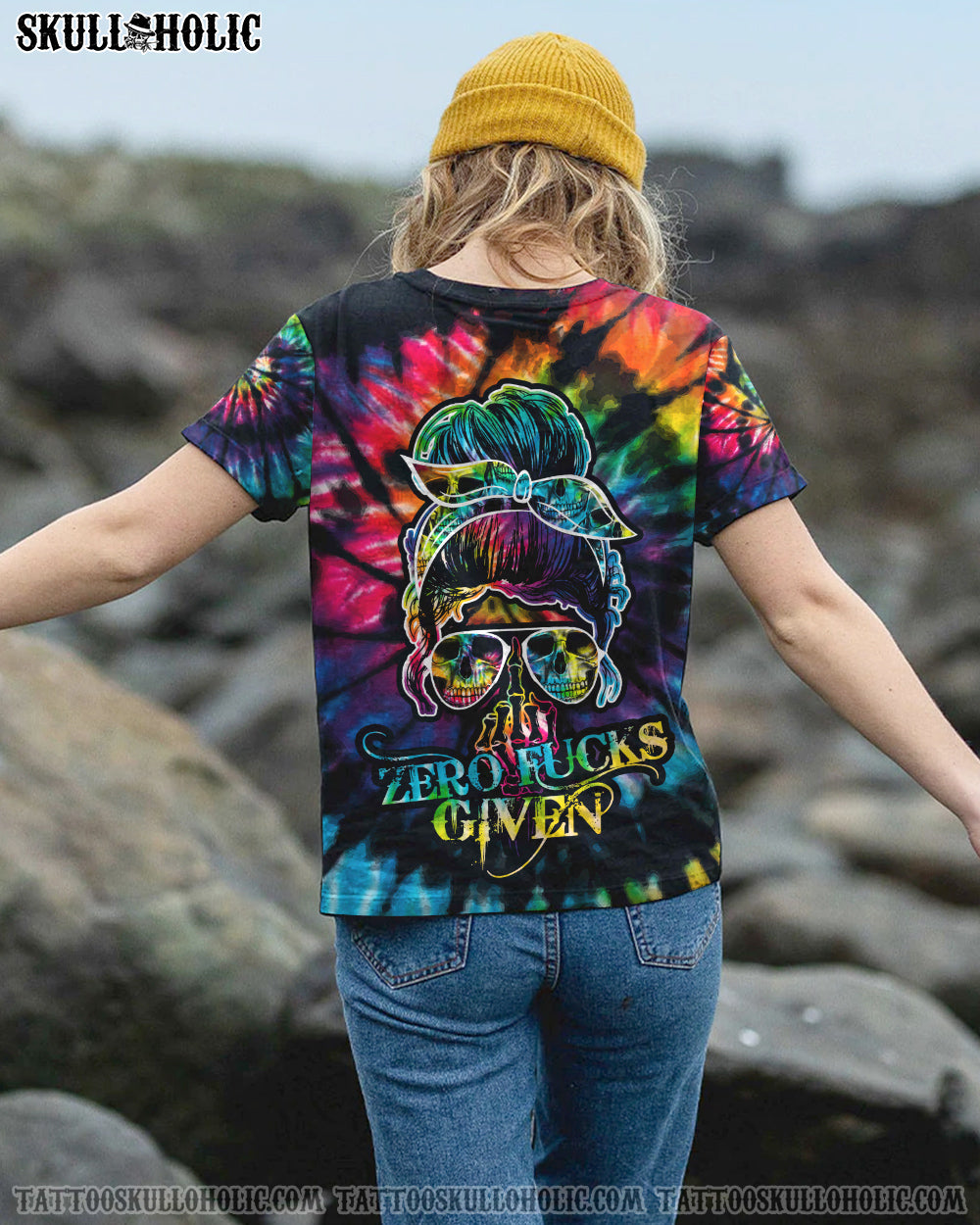 BLISSCORNERS ZERO FCKS GIVEN SKULL TIE DYE ALL OVER PRINT