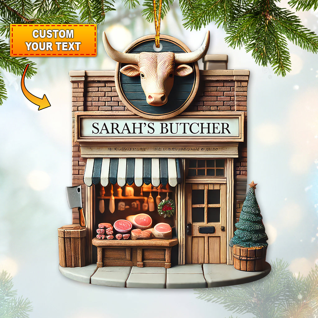 Blisscorners Custom Name Butcher Store Ornament, Butcher Store Christmas Decoration2D Flat LM2211