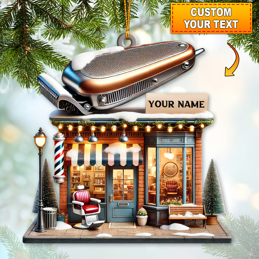 Blisscorners Custom Name Barber Shop Ornament, Barber Shop Christmas Decoration2D Flat LM2111