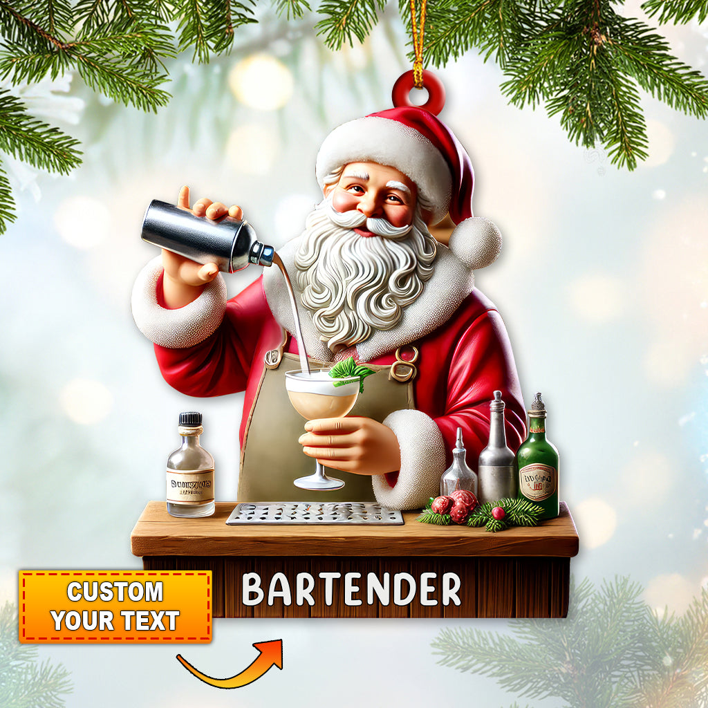 Blisscorners Custom Name Santa Bartender Ornament, Home Decor Christmas Gifts2D Flat LM2211