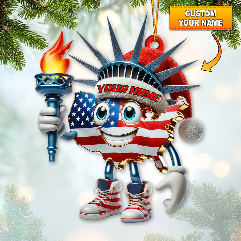 Blisscorners Custom Name American Christmas Ornament, America Lover Christmas Gift2D Flat LM2111