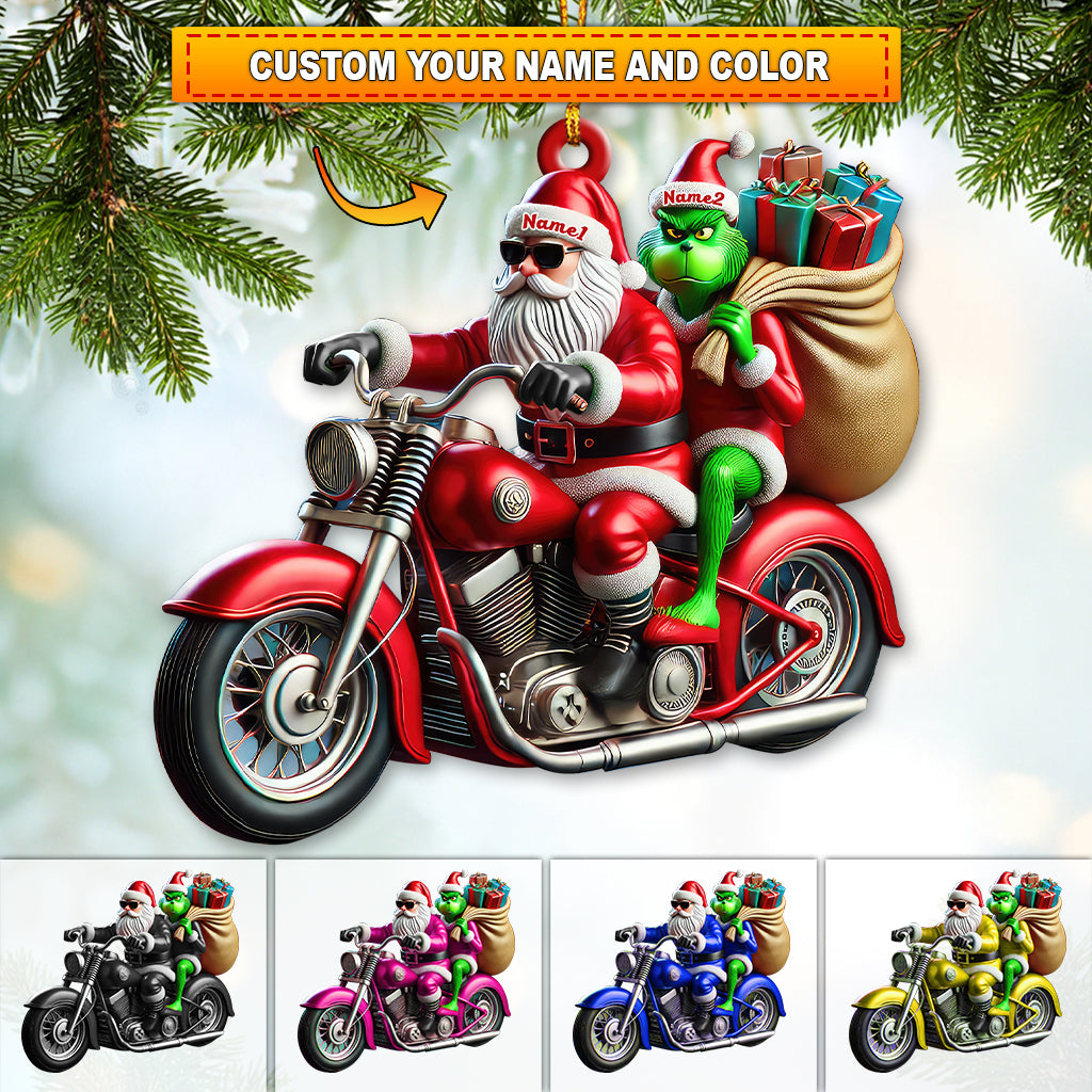 Blisscorners Custom Name Motorcycle Christmas Santa Ornament, Christmas Gift for Motorcycle Lover2D Flat LM2111