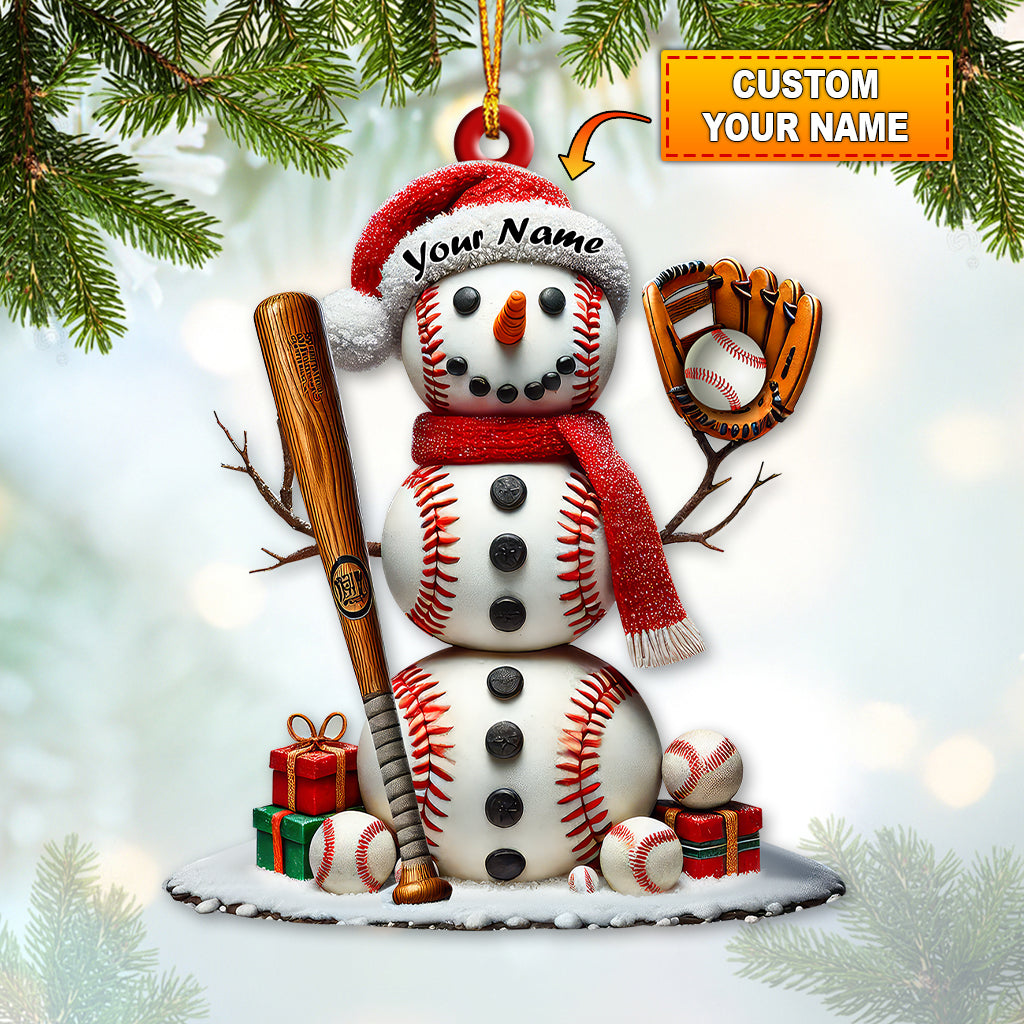 Blisscorners Custom Name Snow White Baseball Ornament, Snowman Christmas Decoration2D Flat LM2111