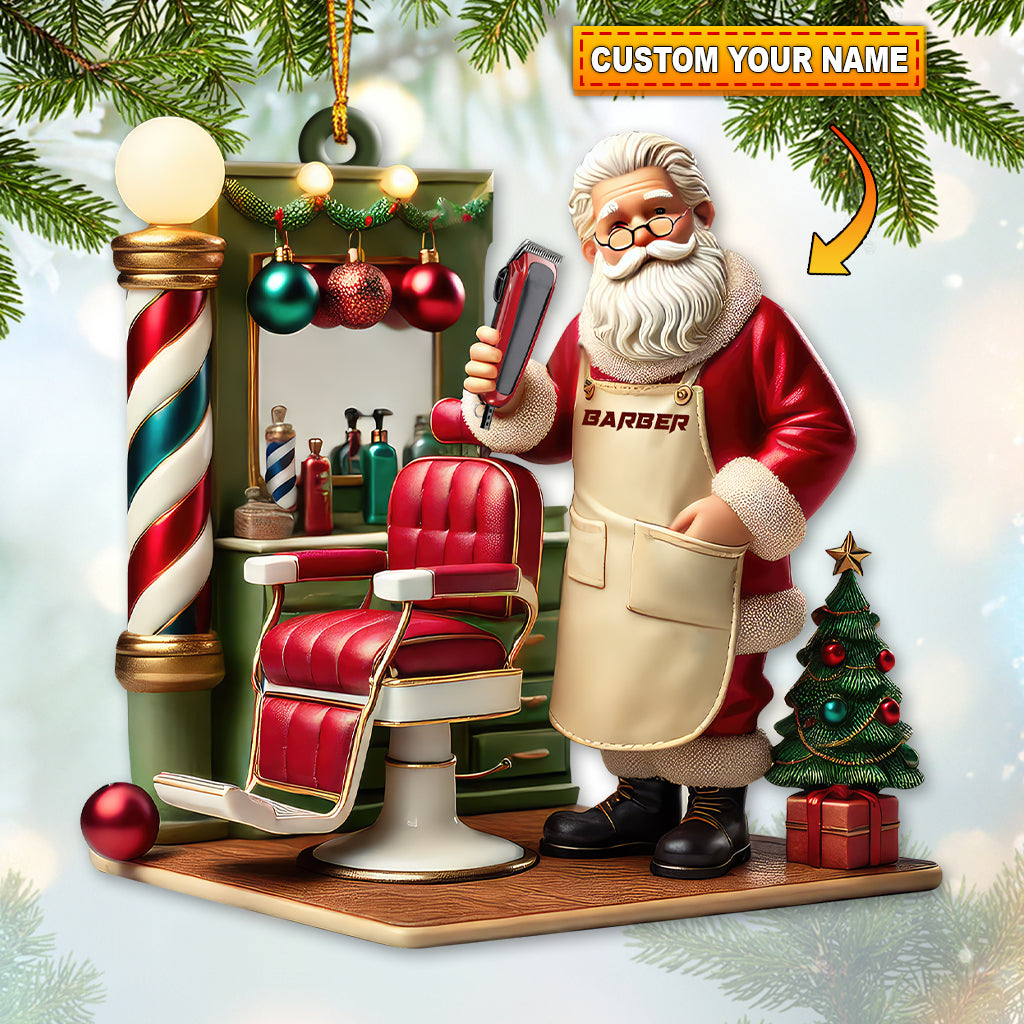 Blisscorners Custom Name Santa Barber Ornament, Christmas Decoration for Barber Shop2D Flat LM2211